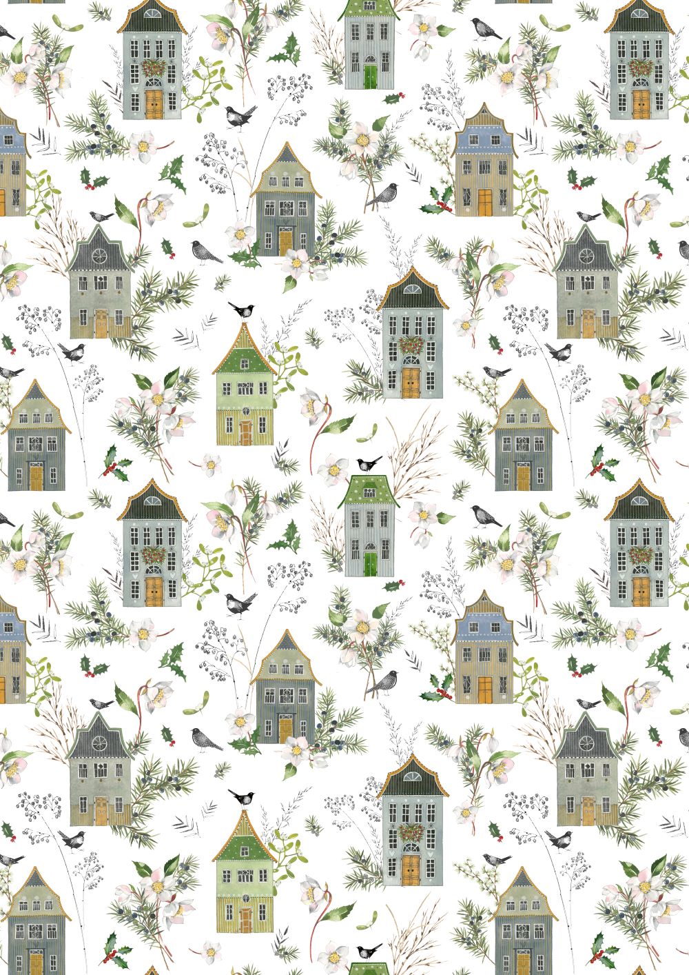 3523-959 Häuser und Wintergrün