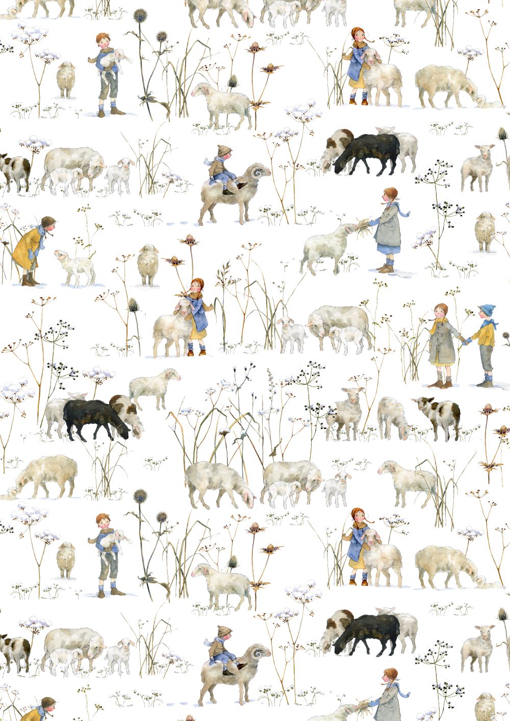 3523-769 Winterkinder und Schafe acufactum acufactum Baumwollstoff