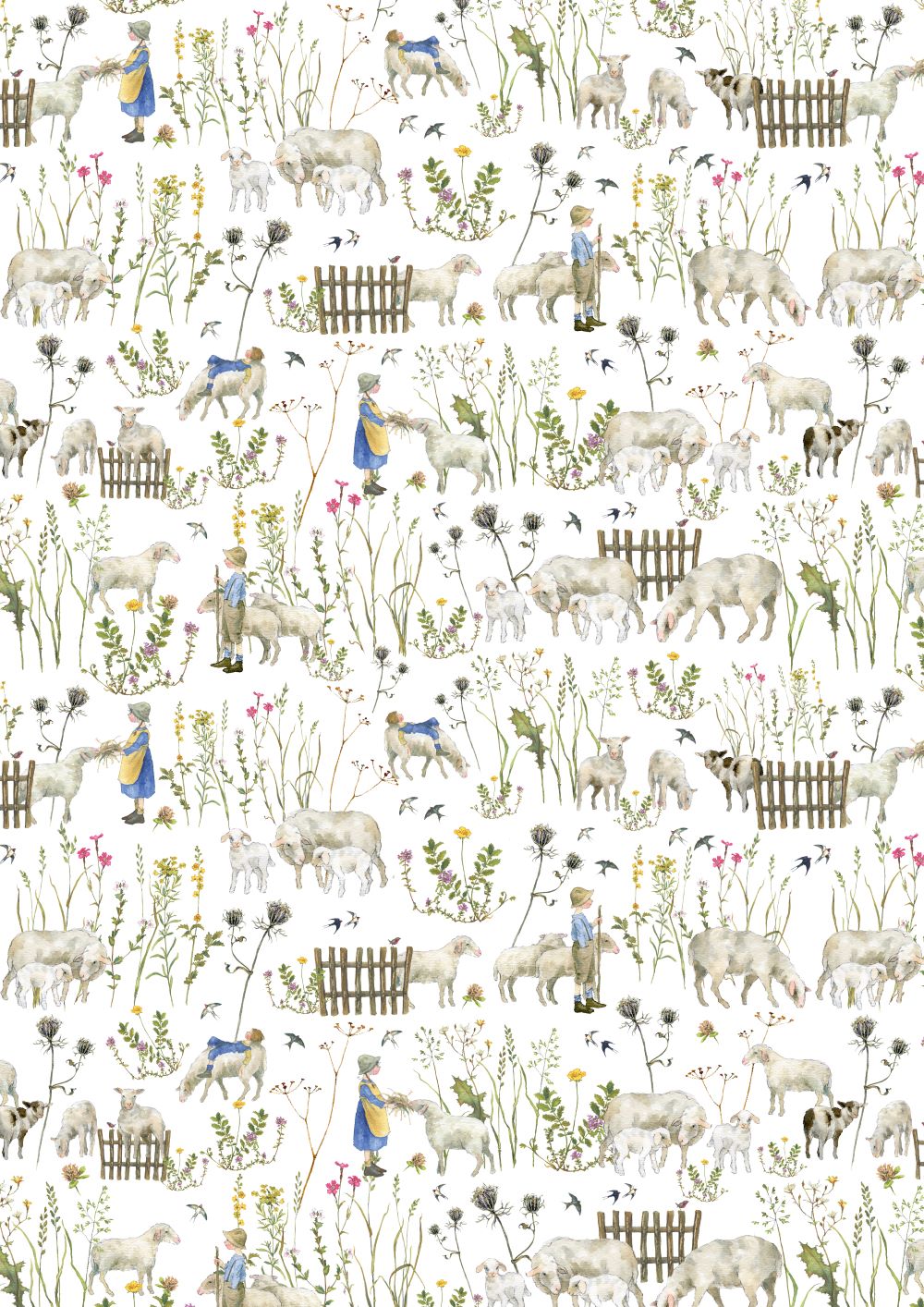 3523-770 Sommerkinder und Schafe acufactum acufactum Baumwollstoff