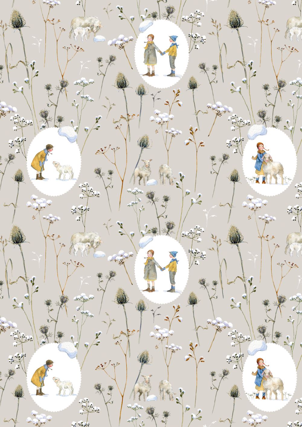 3523-771 Ovale Winterkinder und Schafe acufactum acufactum Baumwollstoff