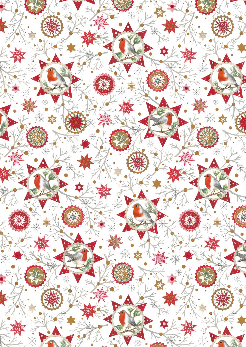 3523-910 Rotkehlchen und Sterne acufactum acufactum Baumwollstoff
